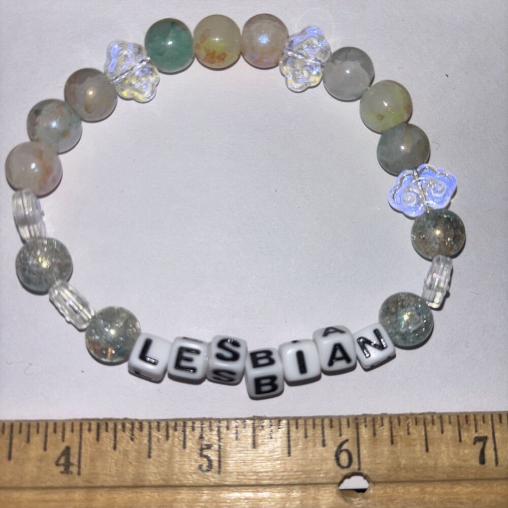 Handmade lesbian Gray Beaded Charm Bracelet Stretchy Elastic Wristlet